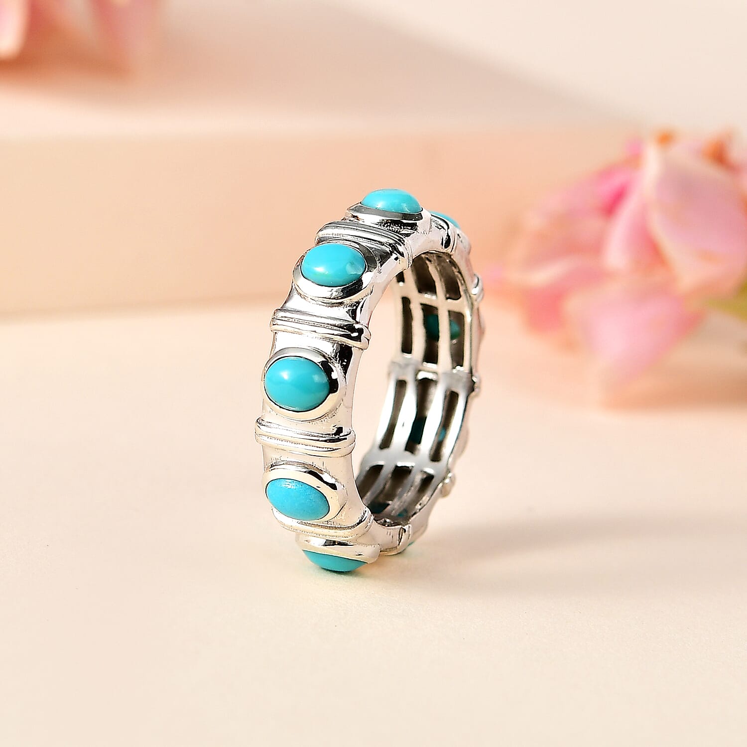 Arizona Sleeping Beauty Turquoise Band Ring in Platinum Overlay Sterling Silver 1.53 Ct