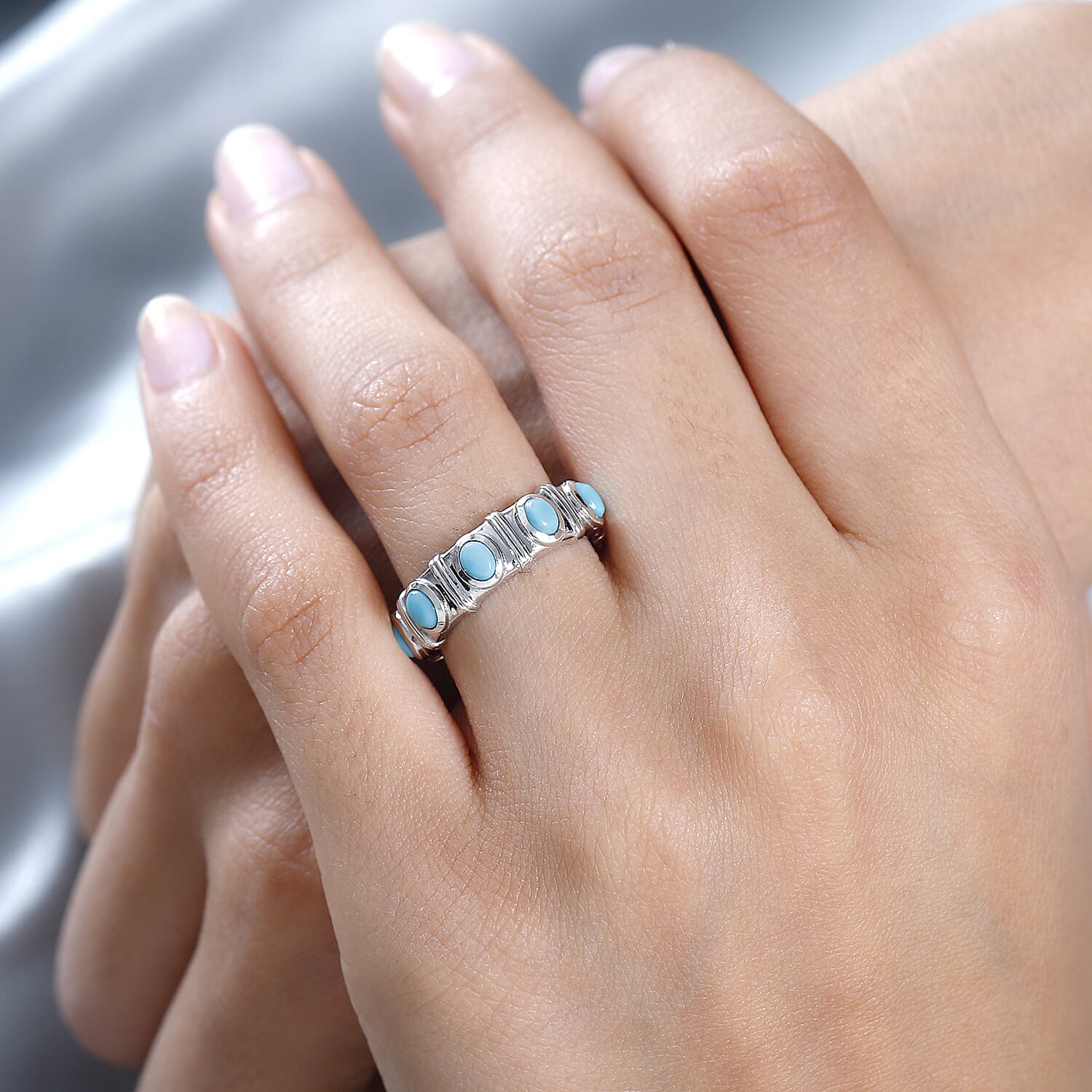 Arizona Sleeping Beauty Turquoise Band Ring in Platinum Overlay Sterling Silver 1.53 Ct