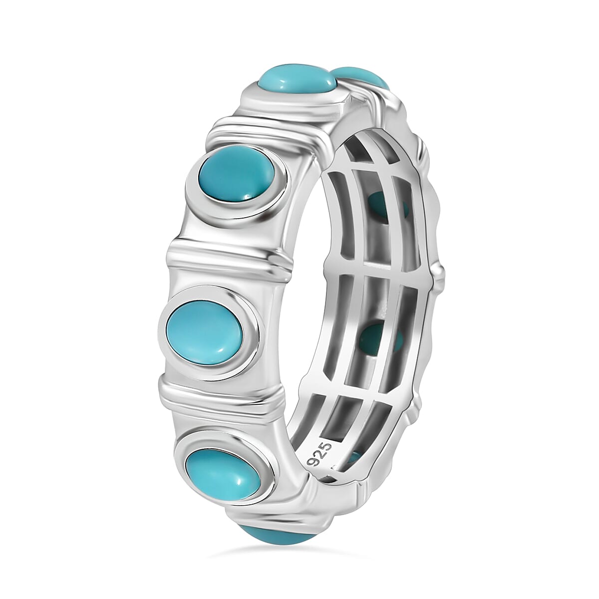 Arizona Sleeping Beauty Turquoise Band Ring in Platinum Overlay Sterling Silver 1.53 Ct