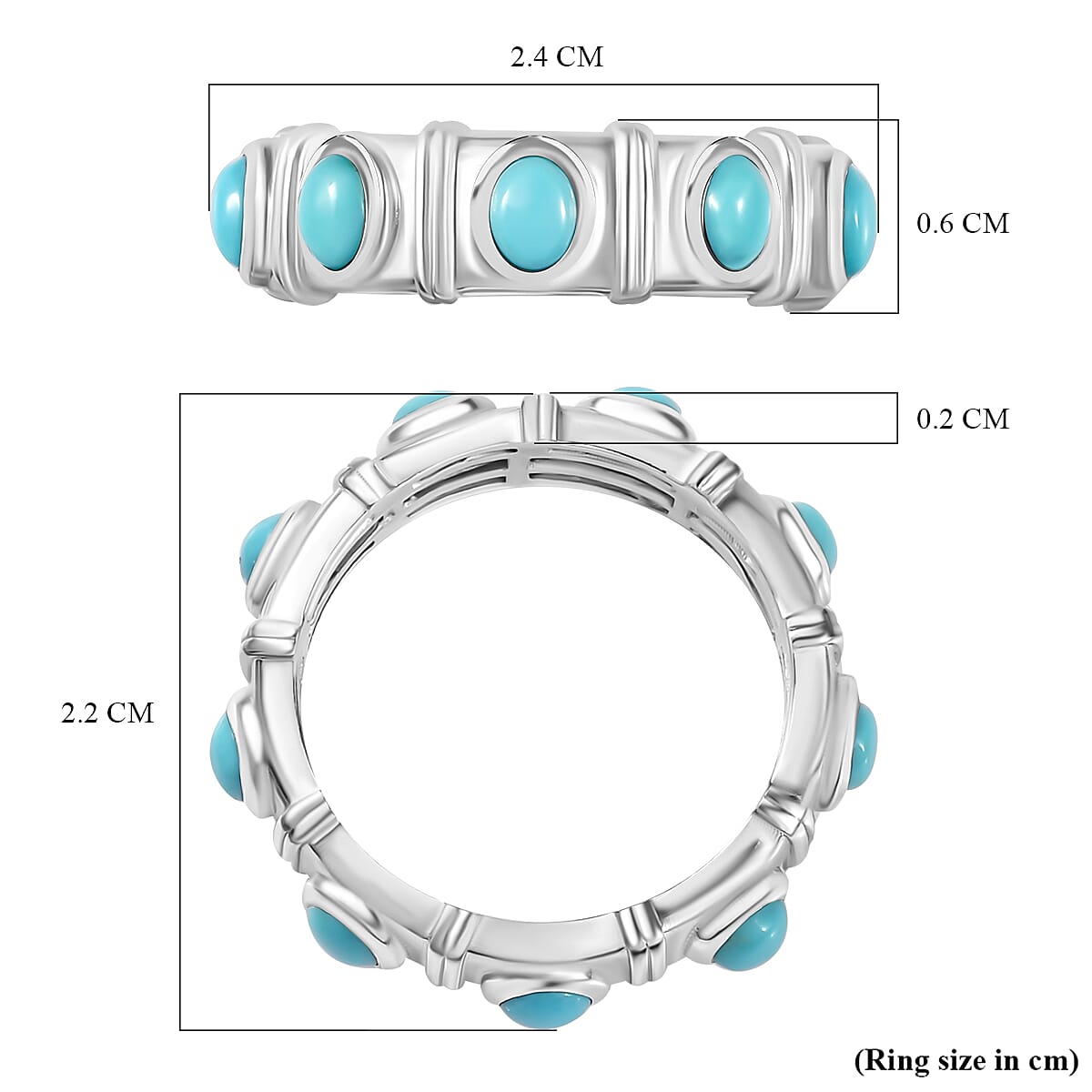Arizona Sleeping Beauty Turquoise Band Ring in Platinum Overlay Sterling Silver 1.53 Ct