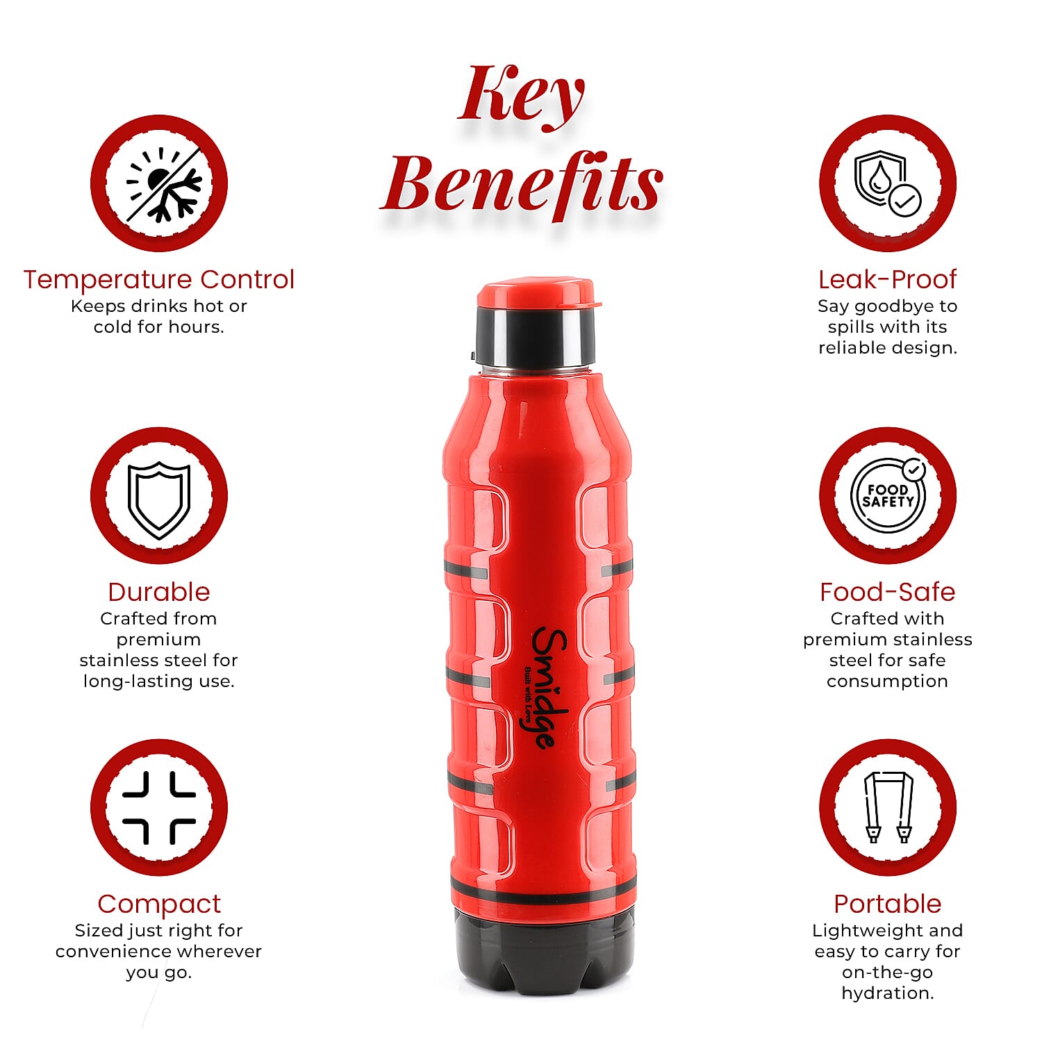 Set of 2 Wave Warm - Cold Insulated Stainless Steel Bottle Leak Proof - Red 700 ML