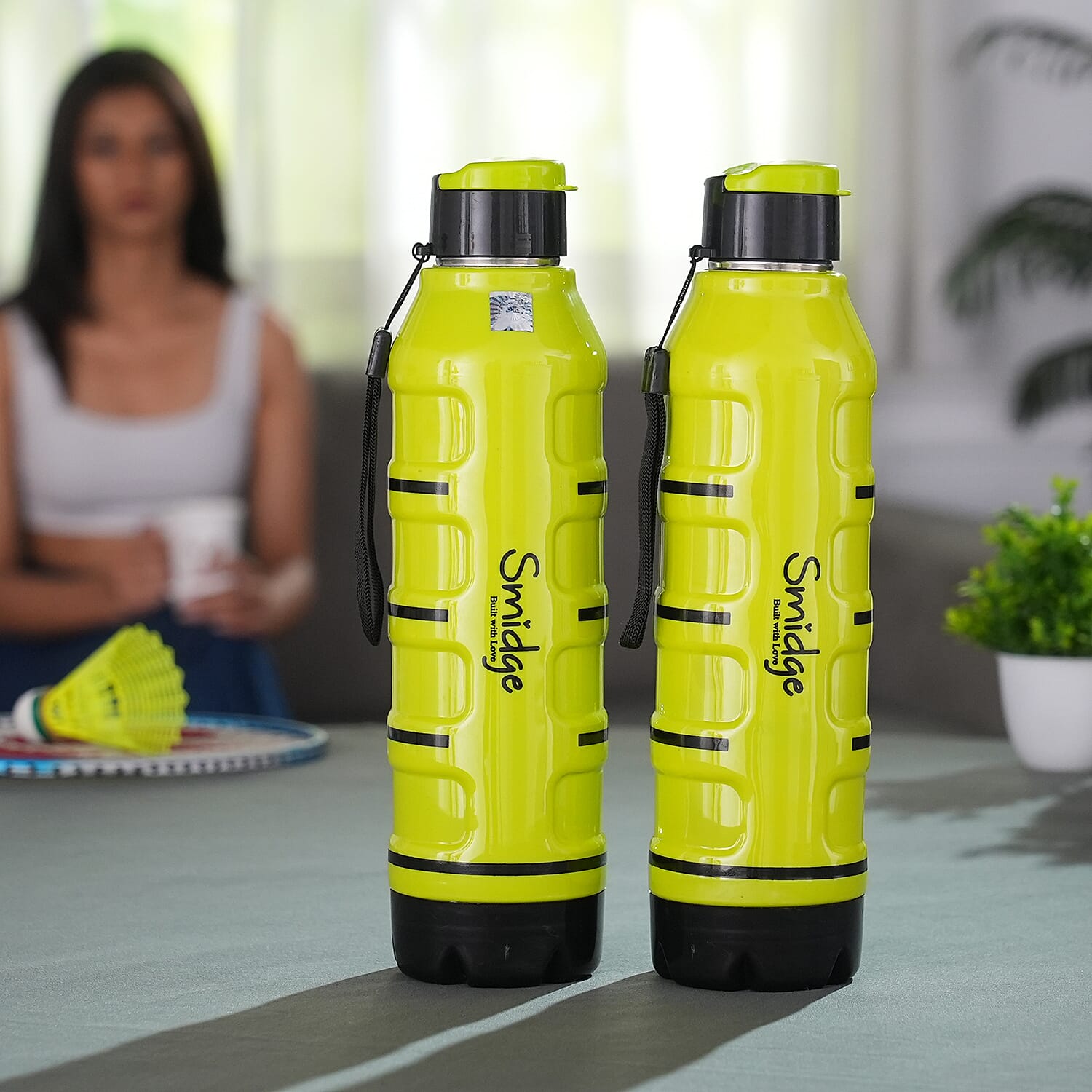 Water Bottle (Size 7x7x29 cm) - Green & Blue