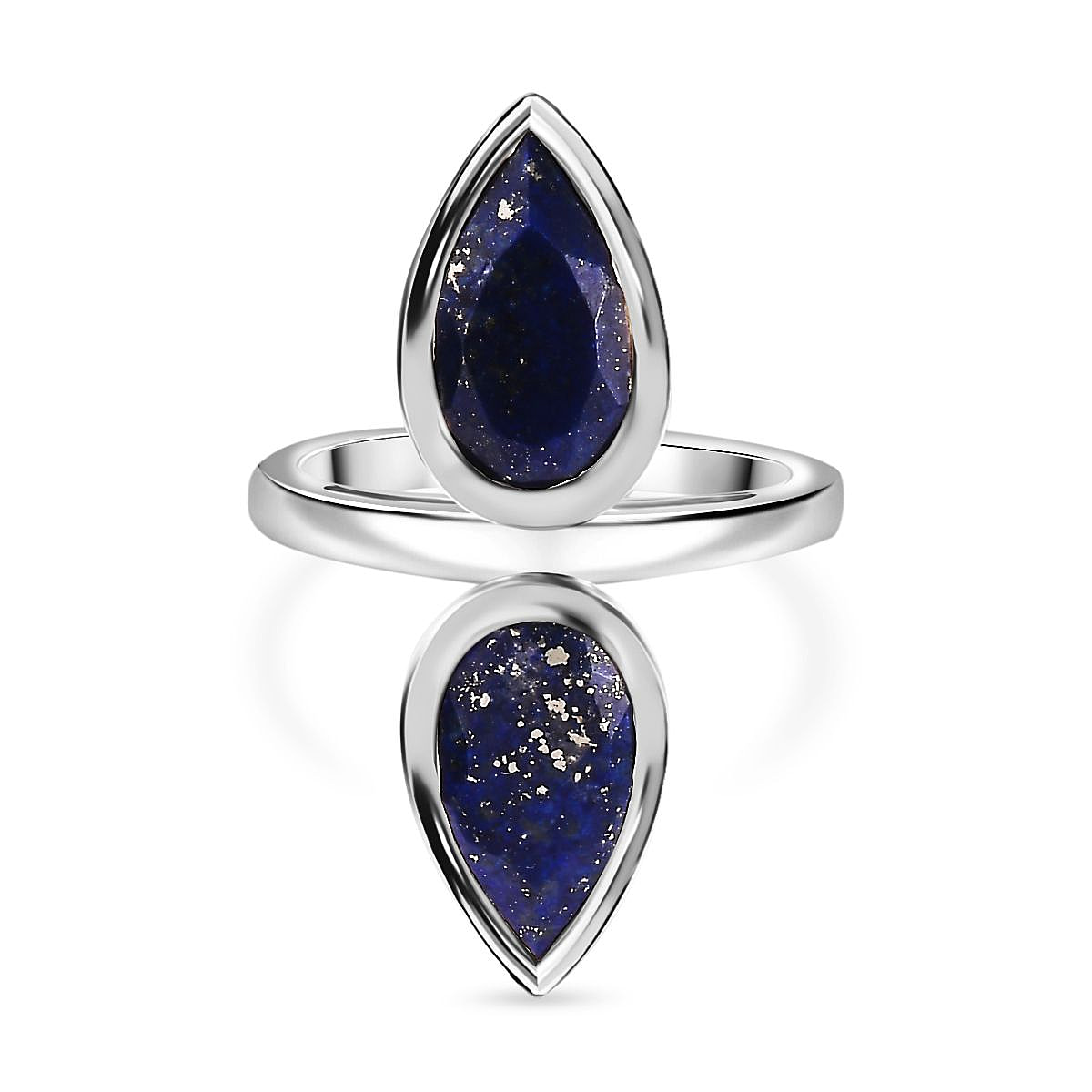 Lapis Lazuli Drop Ring in Platinum Overlay Sterling Silver 5.10 Ct, Silver Wt. 5.75 Gms