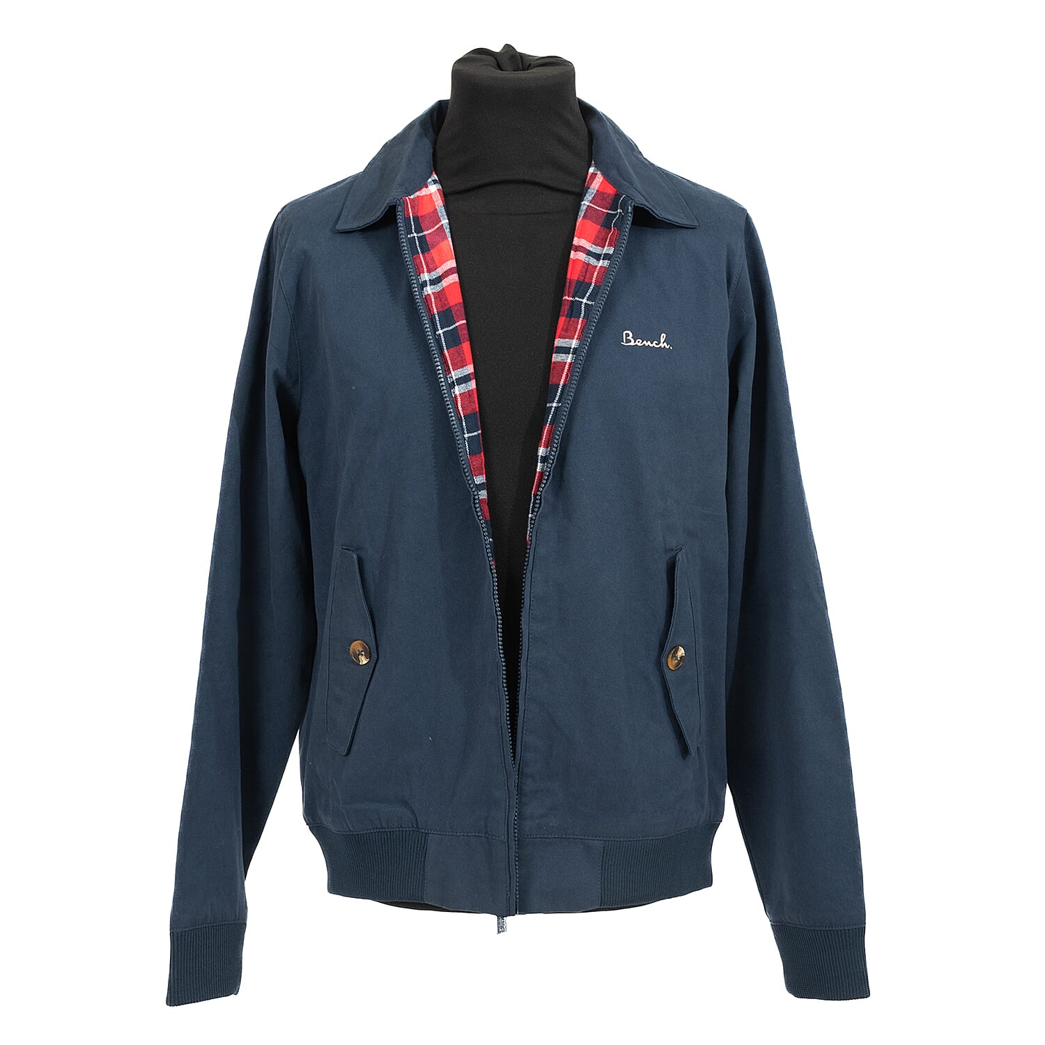 BENCH 100% Cotton Harrington Jacket with Check Lining (Size S) - Navy