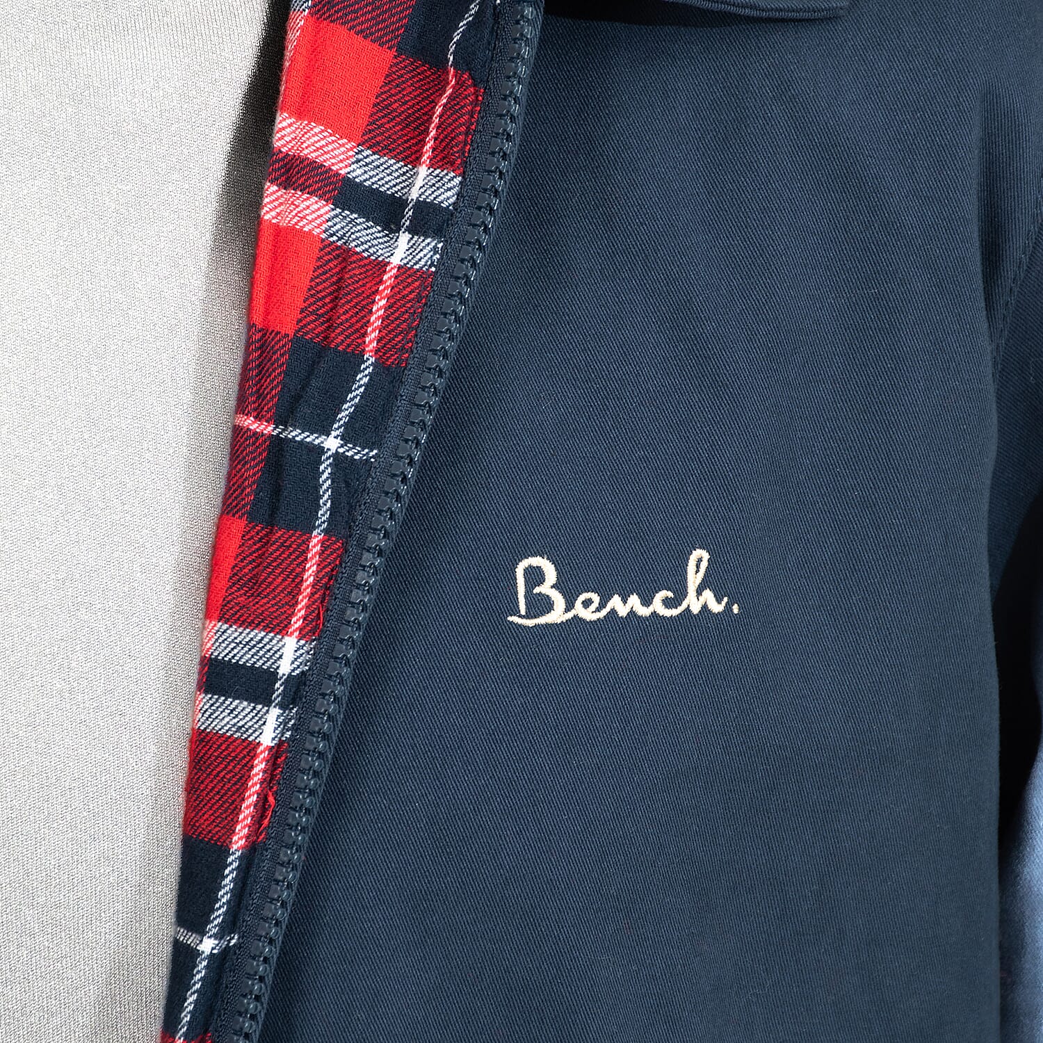 BENCH 100% Cotton Harrington Jacket with Check Lining (Size S) - Navy