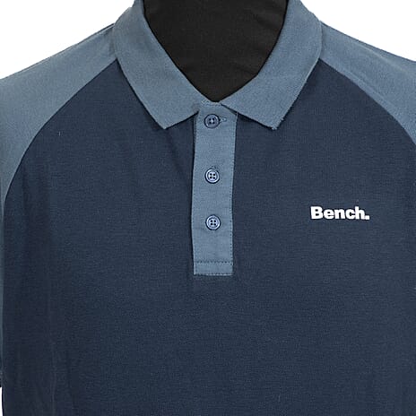 BENCH Mens Contrast Raglan 100% Cotton Polo Shirt (Size M) - Navy