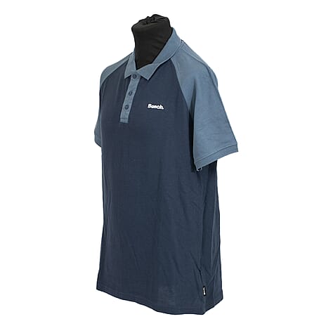 BENCH Mens Contrast Raglan 100% Cotton Polo Shirt (Size M) - Navy