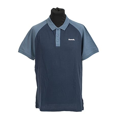 BENCH Mens Contrast Raglan 100% Cotton Polo Shirt (Size XXL) - Navy
