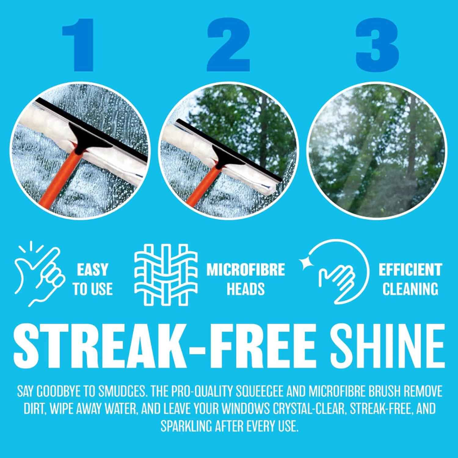 3.5m Telescopic Window Cleaner Squeegee &ndash; Extendable & Removable Head for Streak-Free Shine