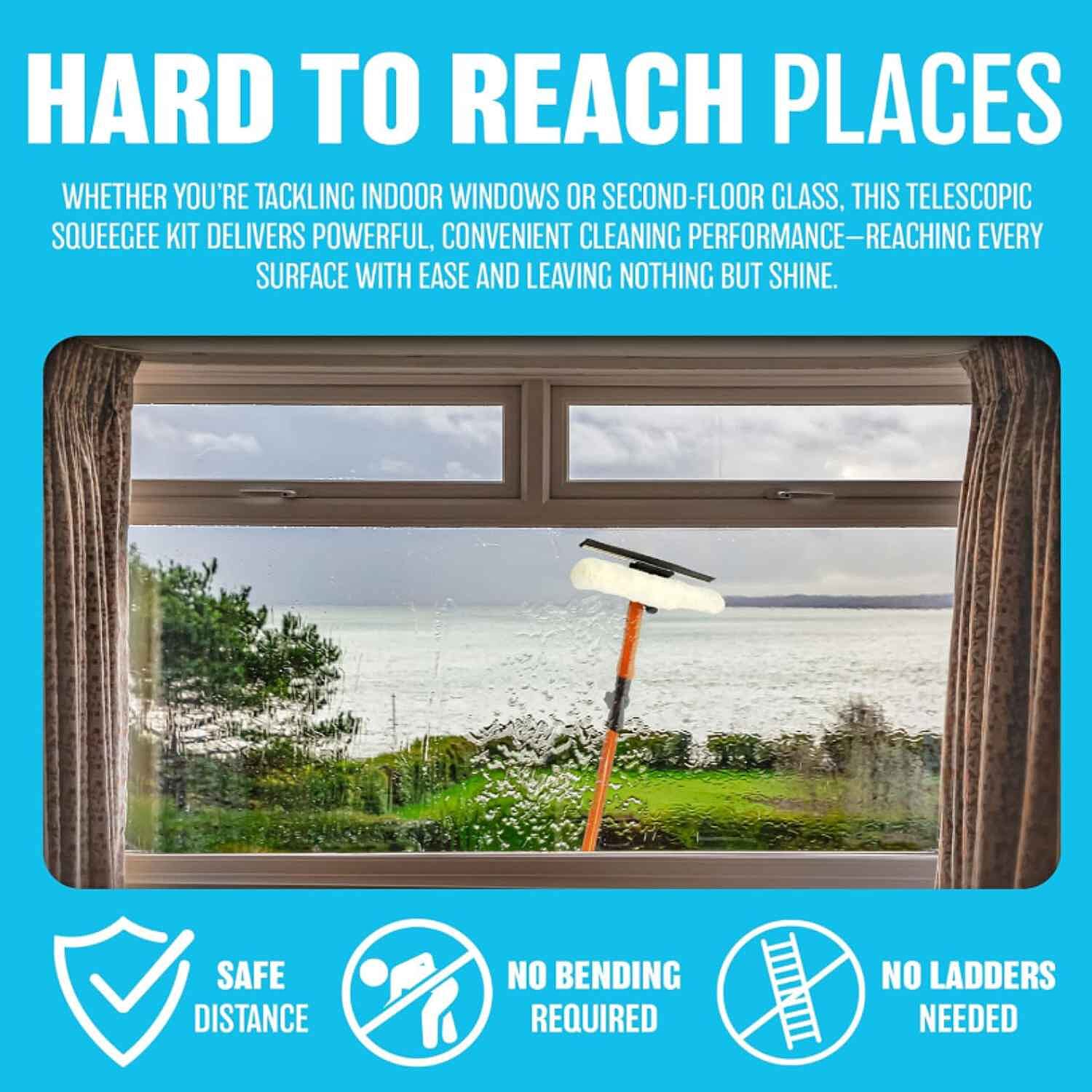 3.5m Telescopic Window Cleaner Squeegee &ndash; Extendable & Removable Head for Streak-Free Shine