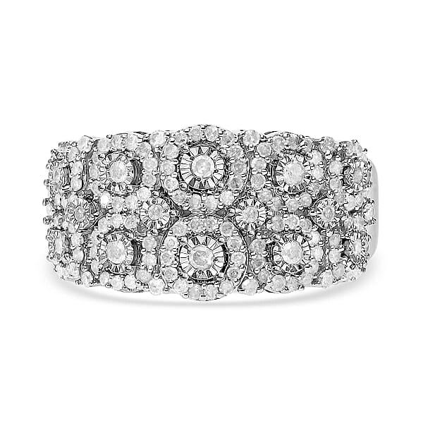Diamond Cluster Ring in Platinum Overlay Sterling Silver - 7729995 - TJC