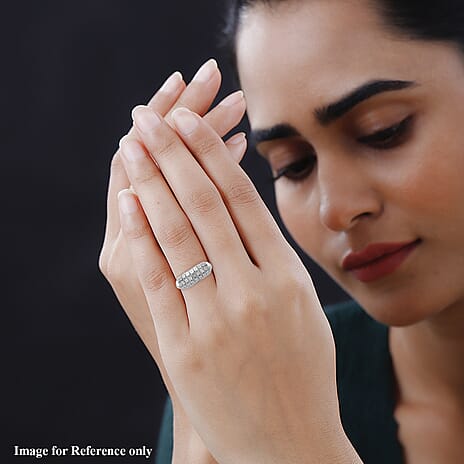 One Time Deal - Diamond Half-Eternity Ring in Platinum Overlay Sterling Silver 0.25 Ct.