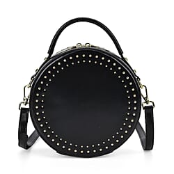 Genuine Leather Round Crossbody Bag with Handle Drop