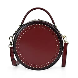 Genuine Leather Round Crossbody Bag with Handle Drop