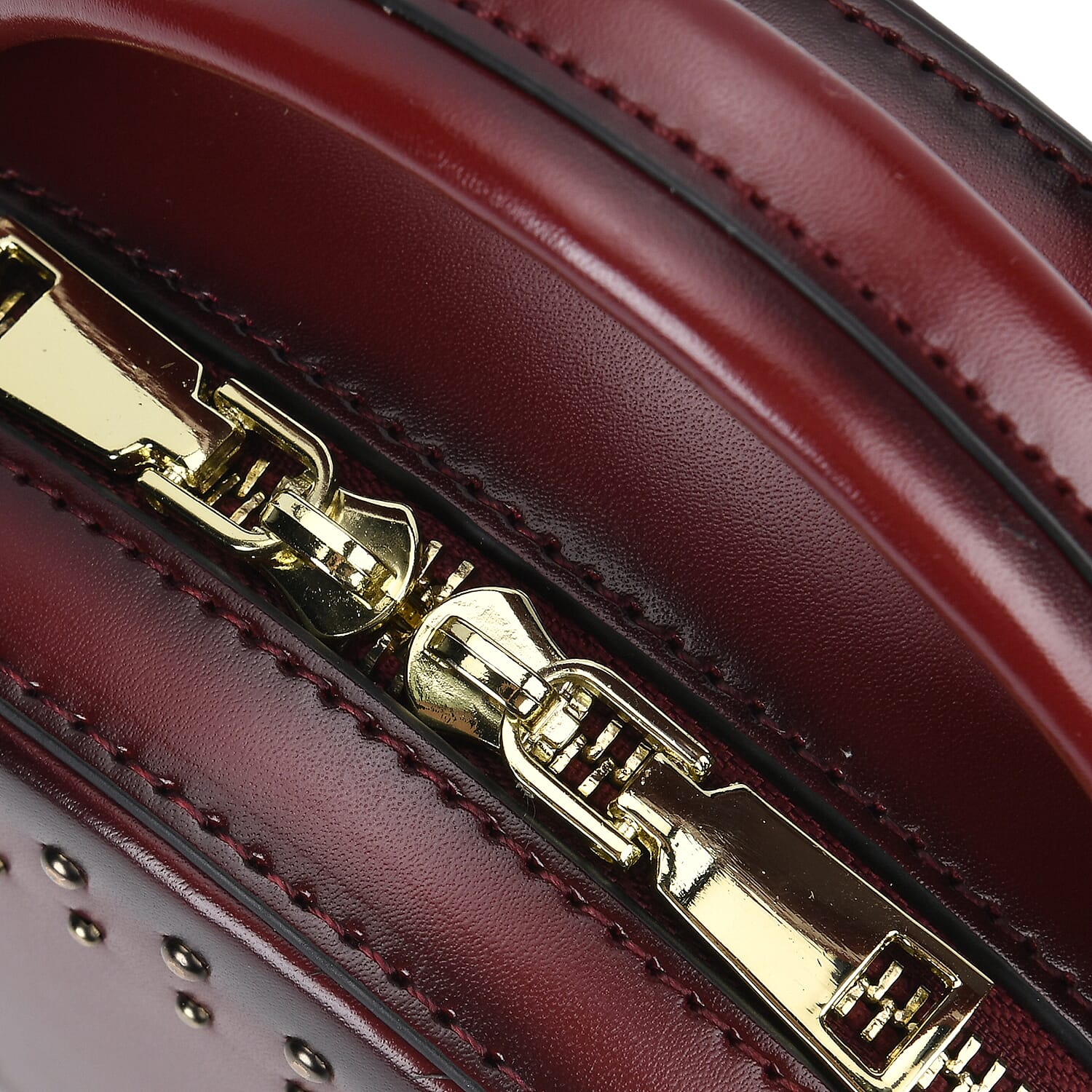 Genuine Leather Stylish Studded Circle Purse With Top Handle & Adjustable Strap - Wint