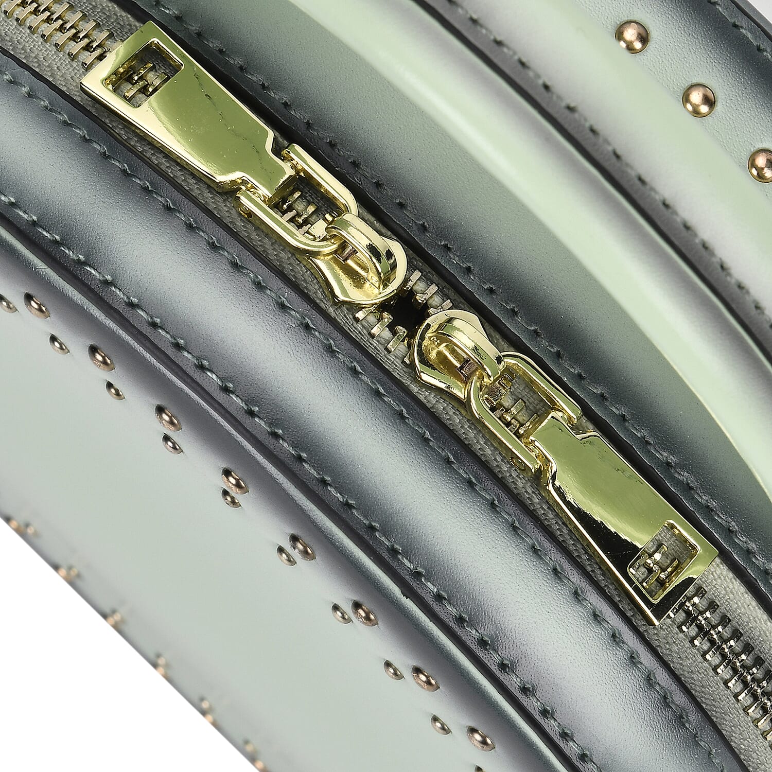 Genuine Leather Stylish Studded Circle Purse With Top Handle & Adjustable Strap - Mint Green
