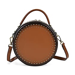 Genuine Leather Round Crossbody Bag with Handle Drop