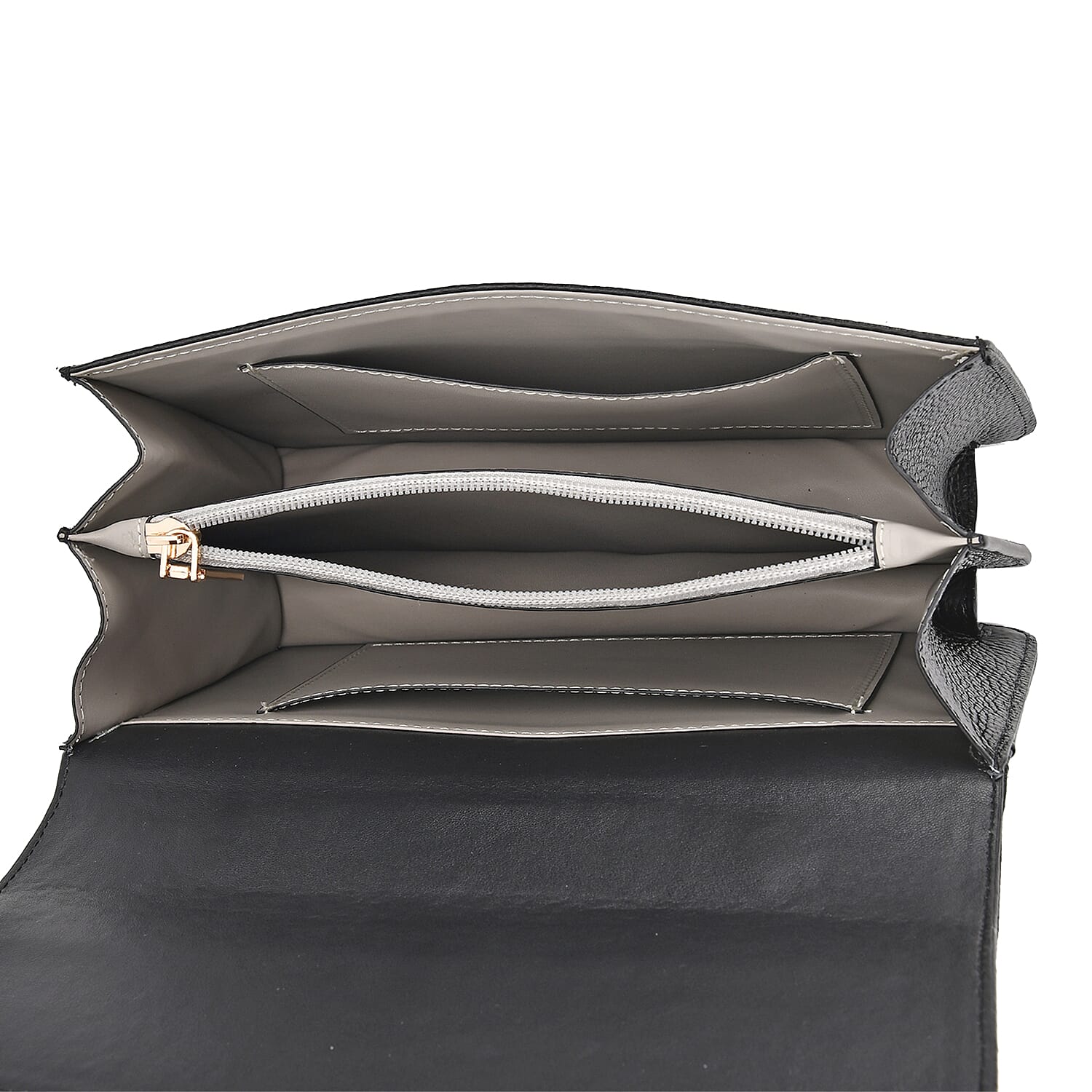 Designer Inspired Closeout Deal - Genuine Leather Structured Top Handle Satchel with Gold-Tone Lock - Black