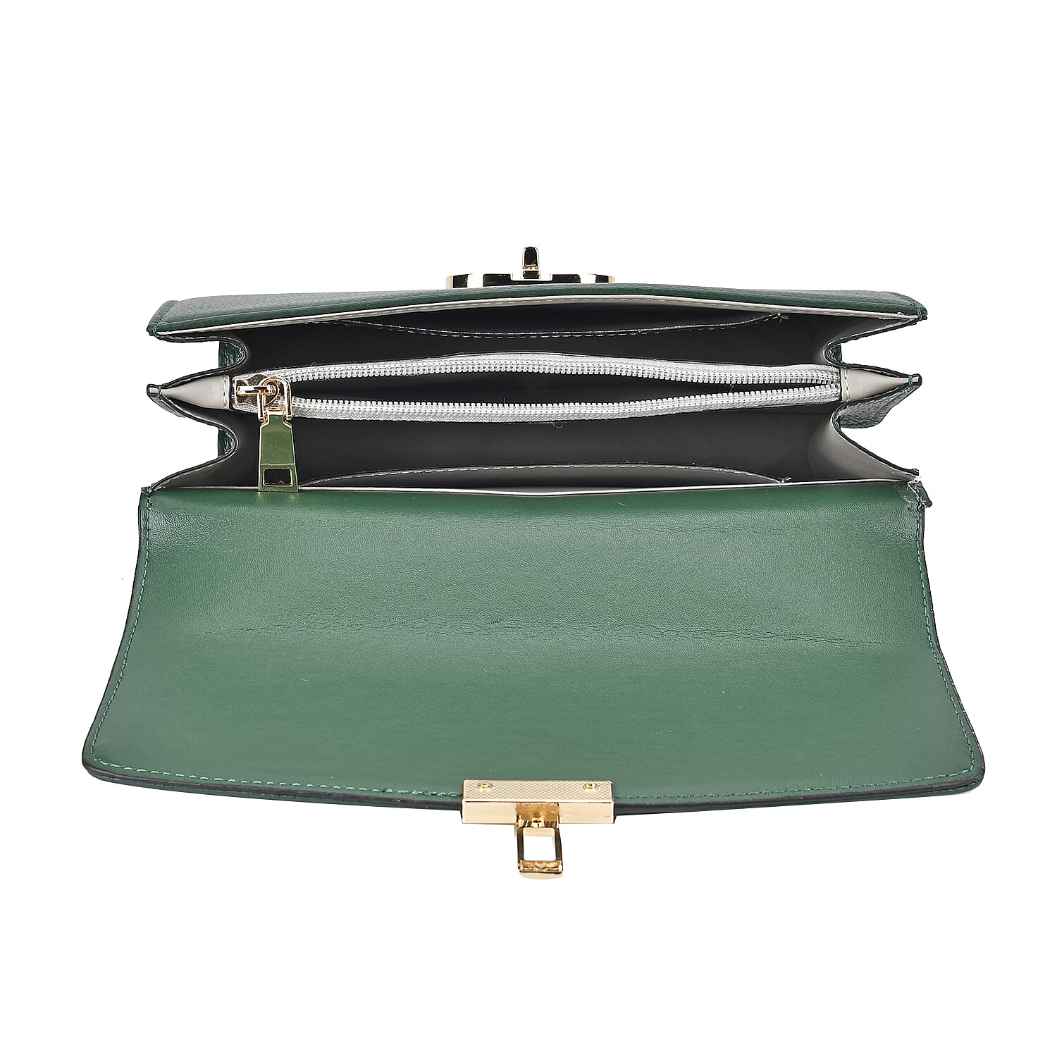Designer Inspired Closeout Deal - Genuine Leather Structured Top Handle Satchel with Gold-Tone Lock - Green