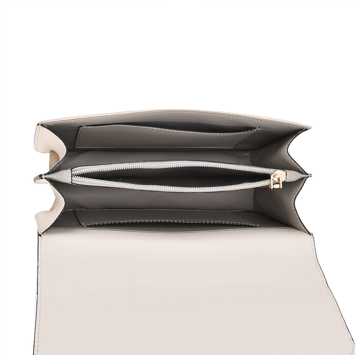 Designer Inspired Closeout Deal - Genuine Leather Structured Top Handle Satchel with Gold-Tone Lock - White