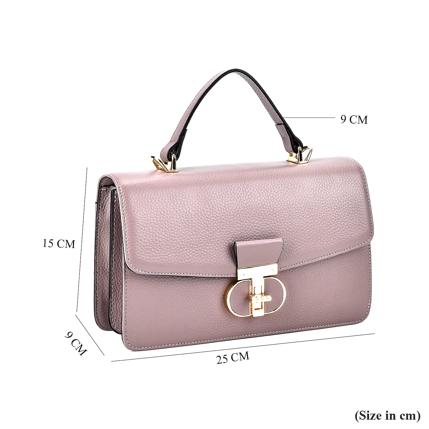 Designer Inspired Closeout Deal - Genuine Leather Structured Top Handle Satchel with Gold-Tone Lock - Light Purple