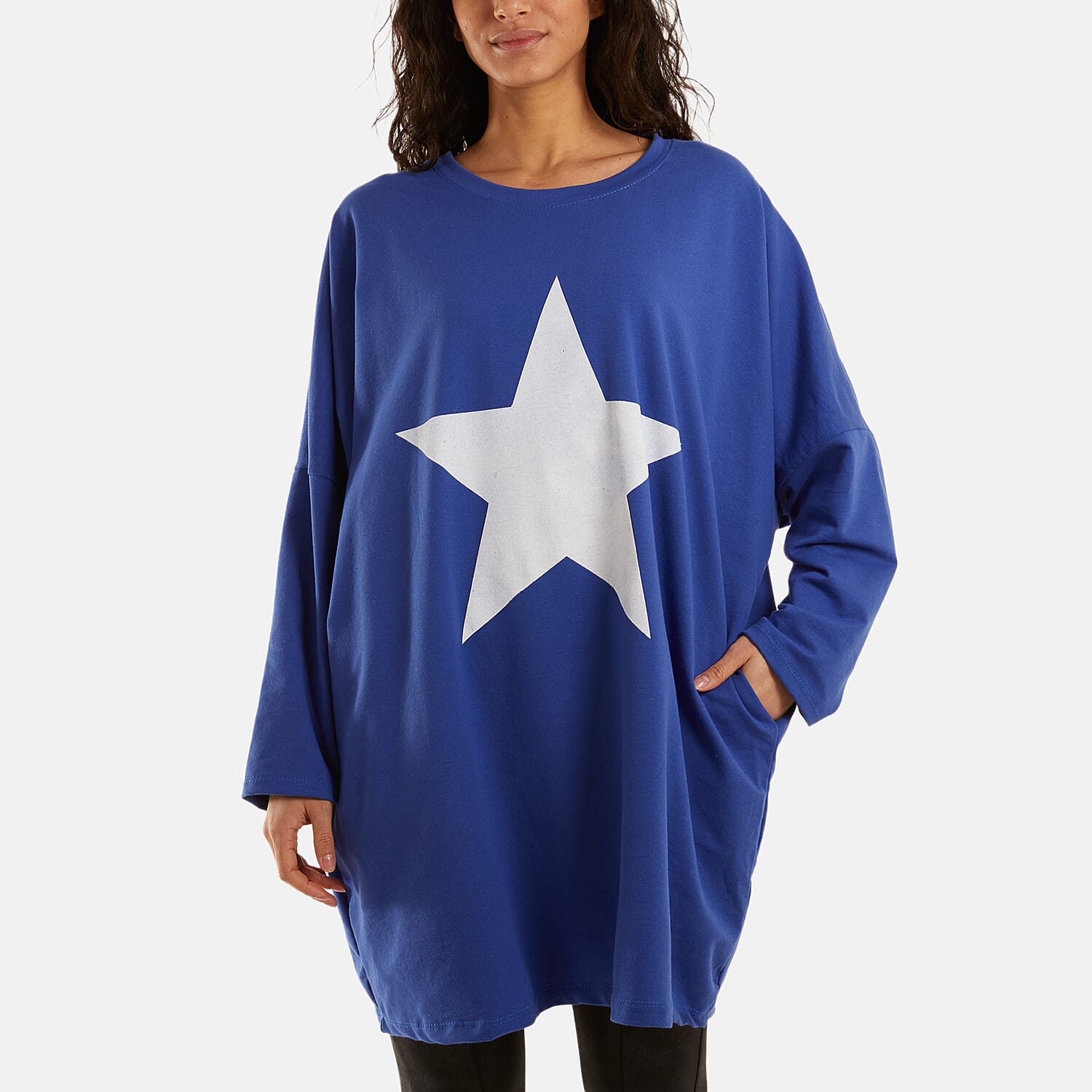 Nova of London - Foil Star Side Pockets Sweatshirt Dress (One Size) - Royal Blue