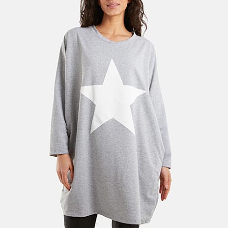 Nova of London - Foil Star Side Pockets Sweatshirt Dress (One Size) - Grey