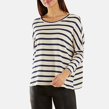 Nova of London - Lurex Nautical Stripe Fine Knit Top (One Size 8-18) - Navy