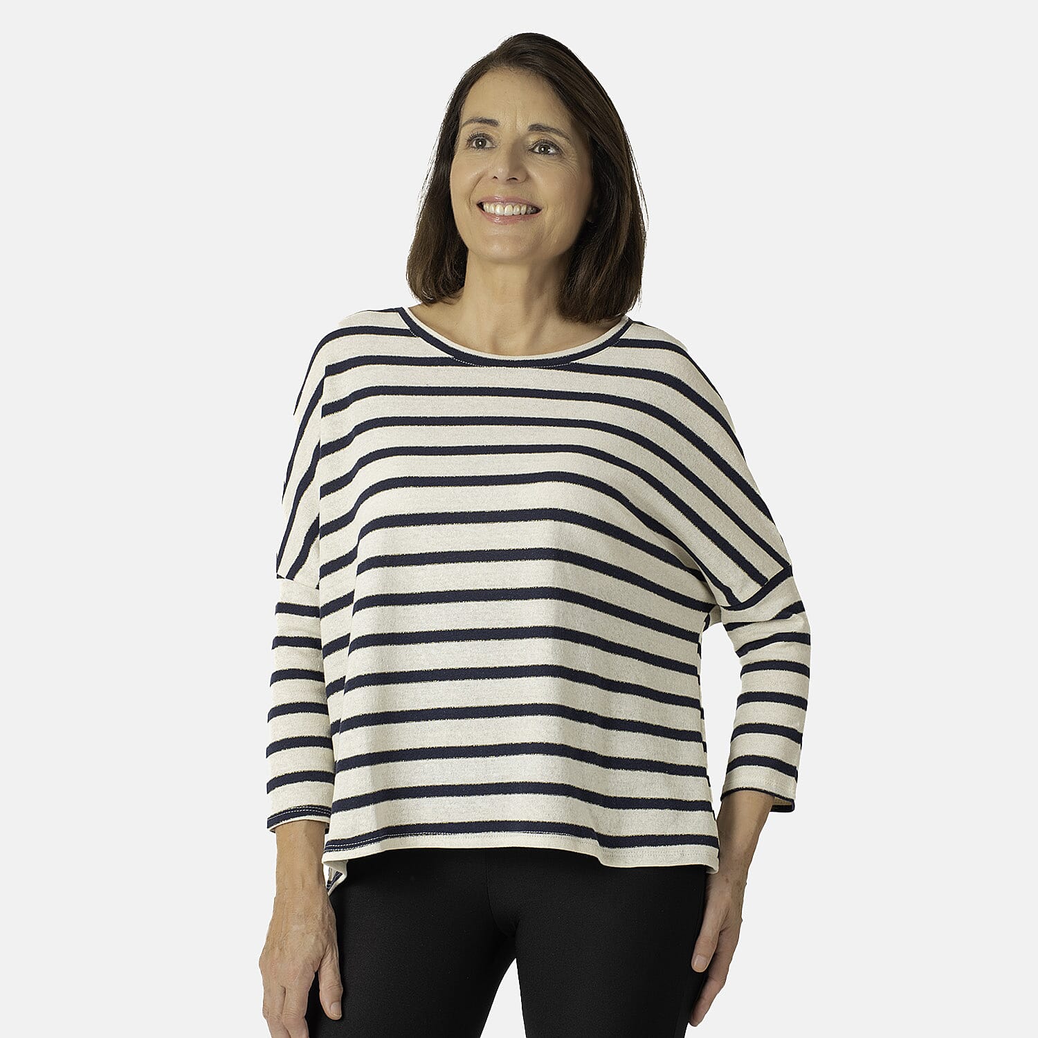 Nova of London - Lurex Nautical Stripe Fine Knit Top (One Size 8-18) - Navy