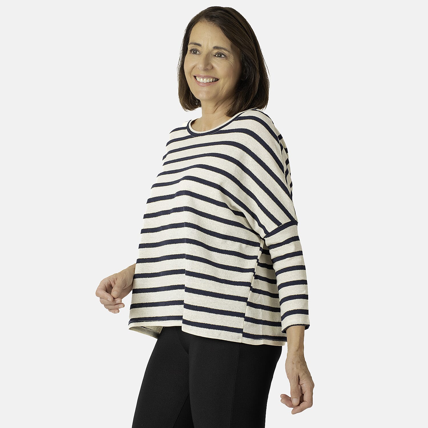 Nova of London - Lurex Nautical Stripe Fine Knit Top (One Size 8-18) - Navy