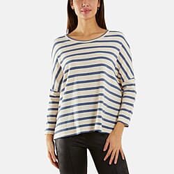 LUREX Nautical Stripe Fine Knit Top - Denim