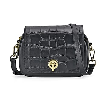 https://tjcuk.sirv.com/Products/77/3/7730327/Genuine-Leather-Croc-Emobossed-Crossbody-Bag-Size-19x7x14-cm-Black-Bla_7730327.jpg?w=342&h=342