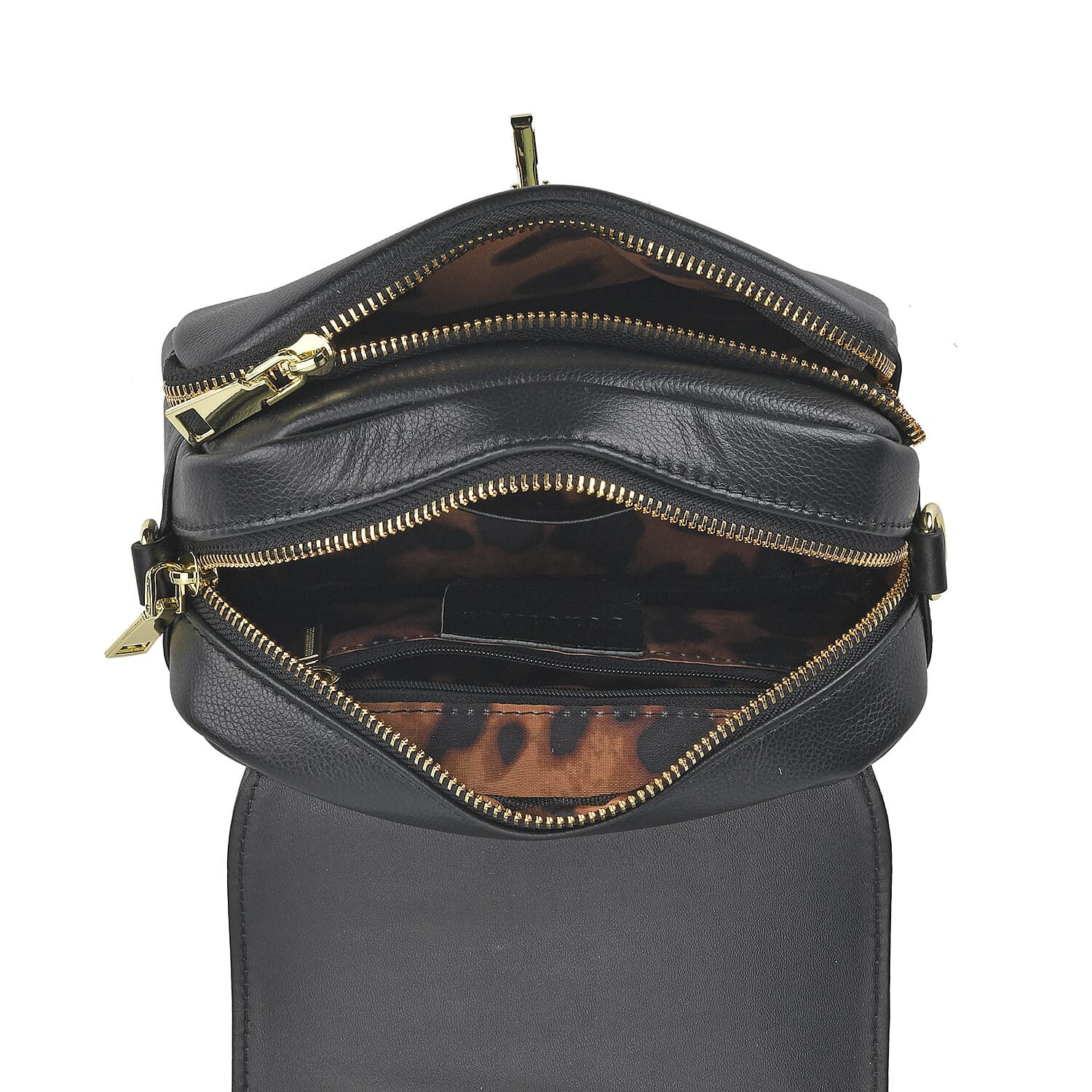 Sencilez Of Barcelona 100% Genuine Leather Croc Emobossed Crossbody Bag - Black