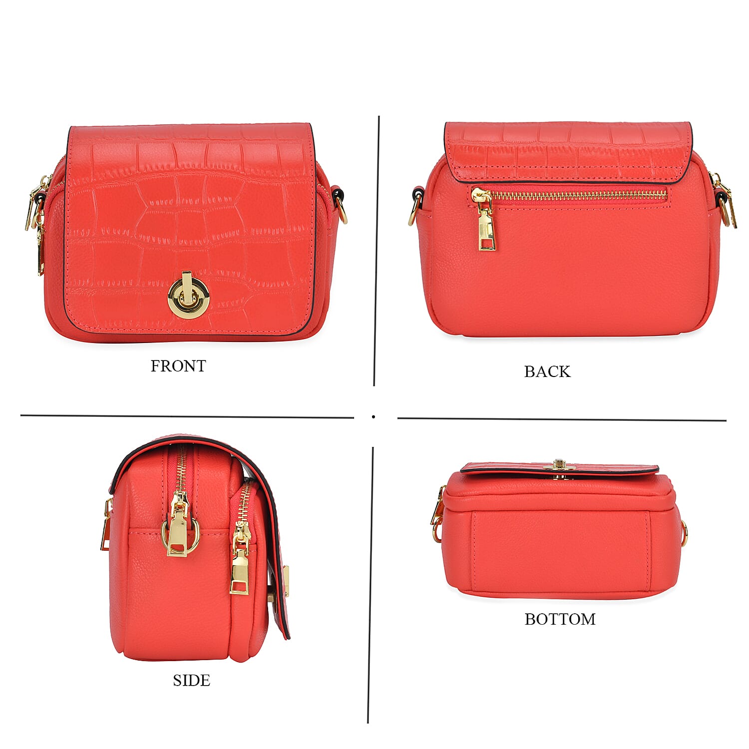 Sencilez Of Barcelona 100% Genuine Leather Croc Emobossed Crossbody Bag - Red