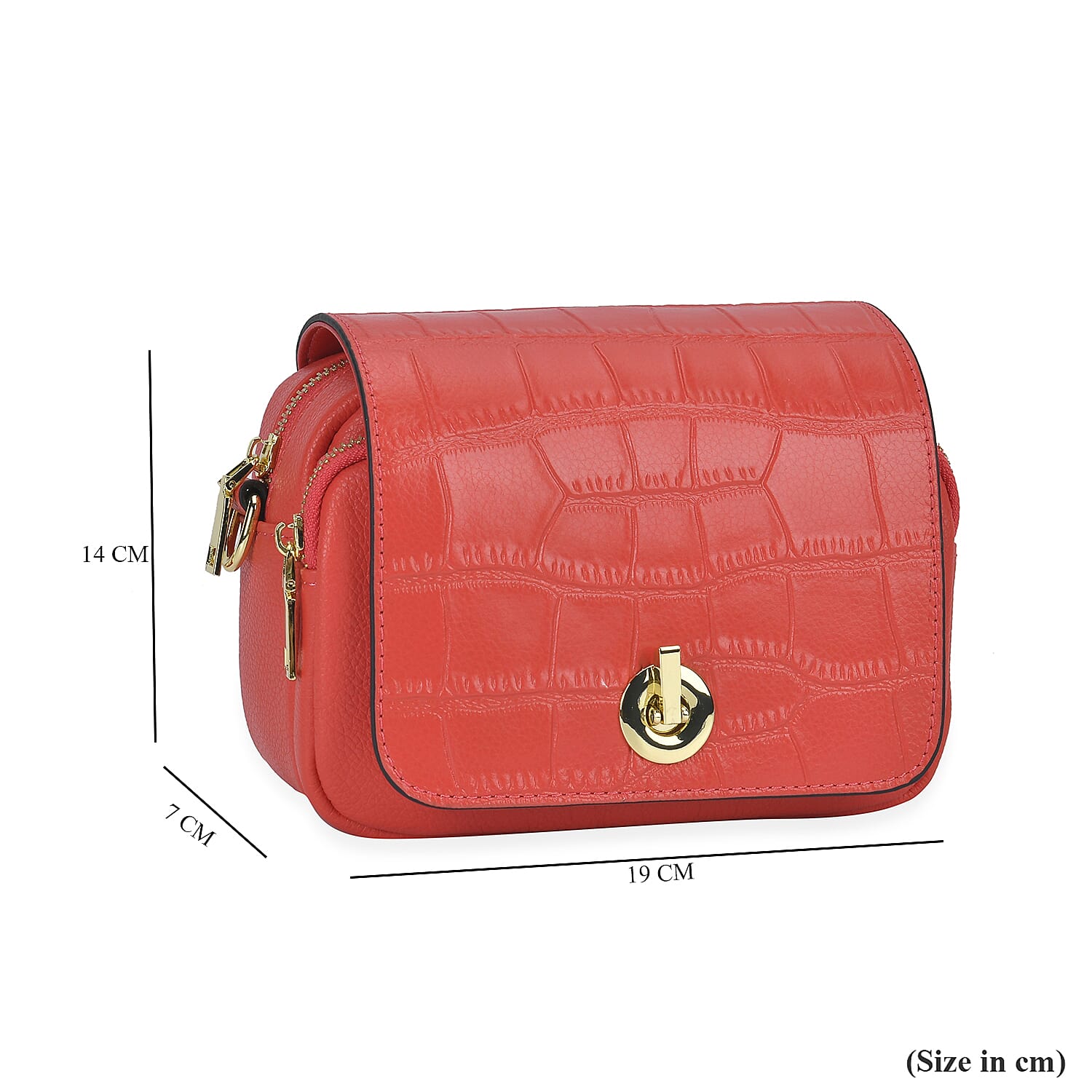 Sencilez Of Barcelona 100% Genuine Leather Croc Emobossed Crossbody Bag - Red