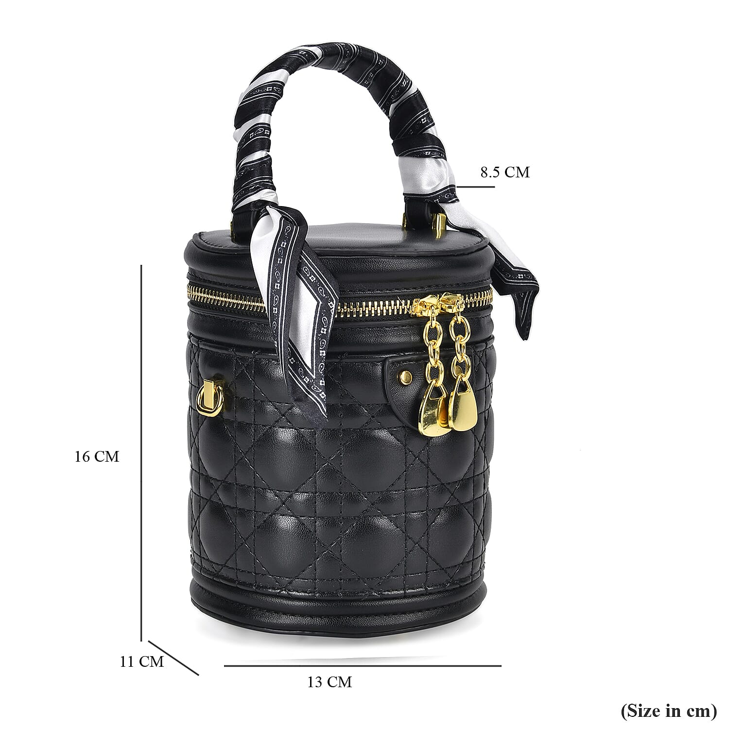 Designer Inspired Crossbody Scarf Bucket Bag with Detachable Shoulder Strap - Black