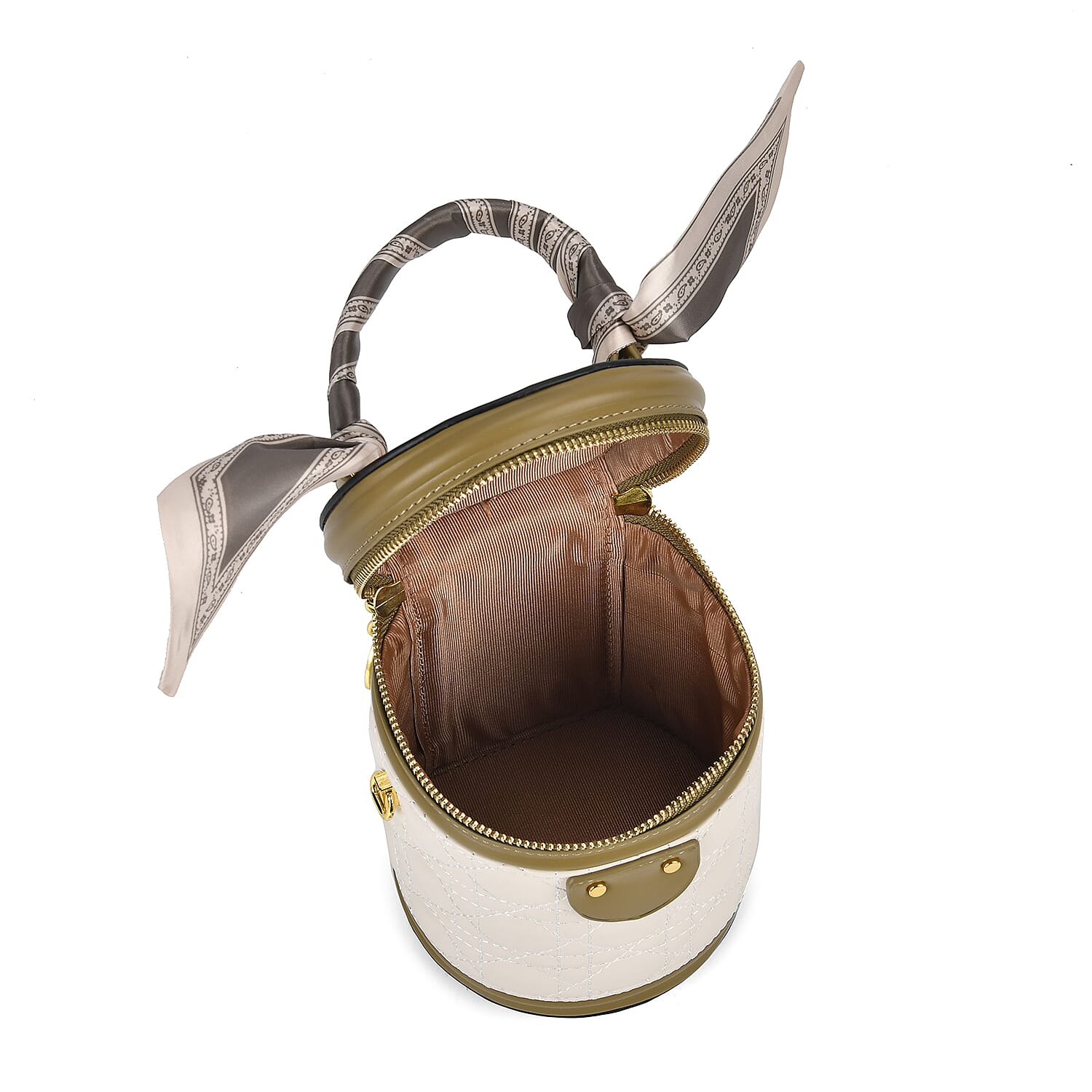 Designer Inspired Crossbody Scarf Bucket Bag with Detachable Shoulder Strap - White