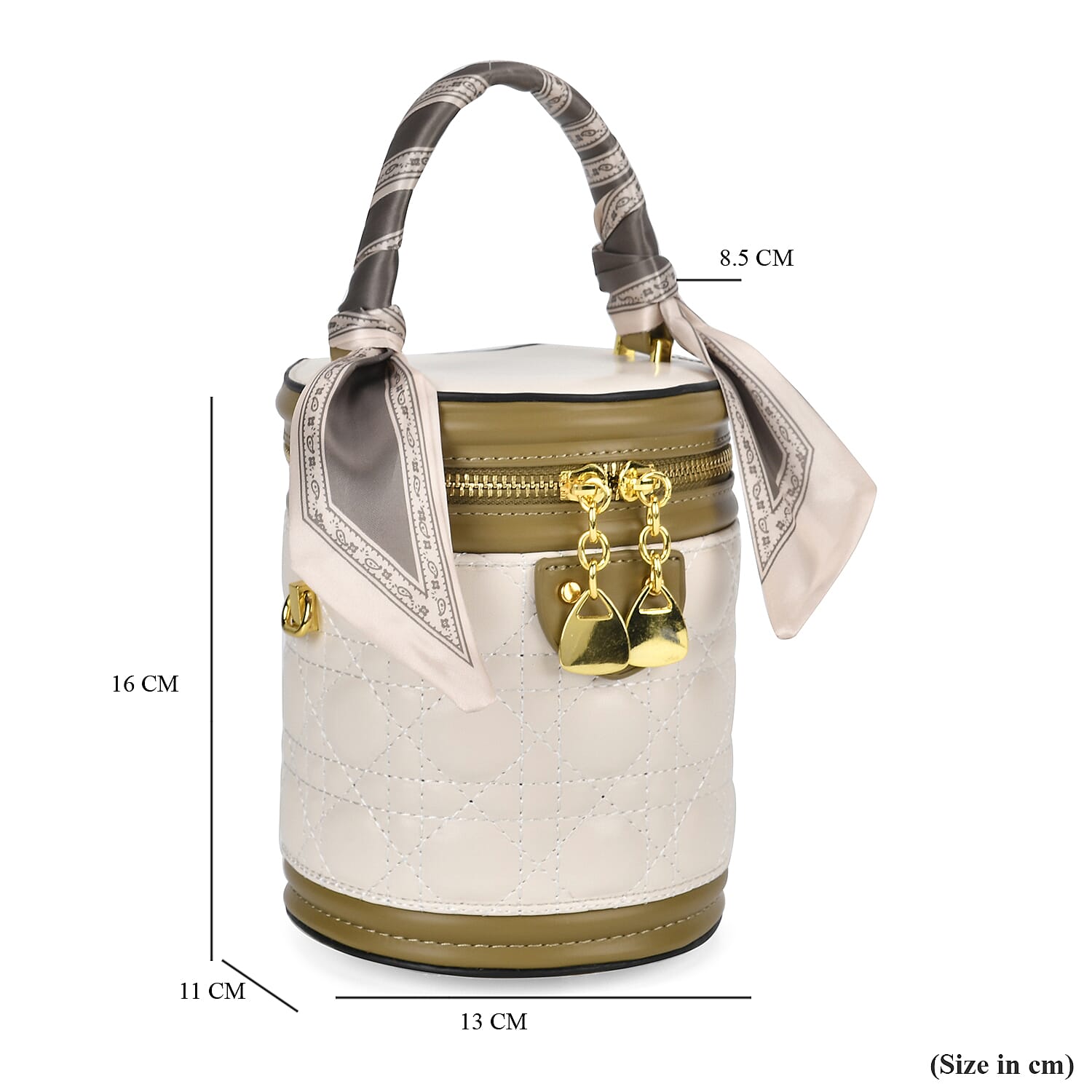 Designer Inspired Crossbody Scarf Bucket Bag with Detachable Shoulder Strap - White