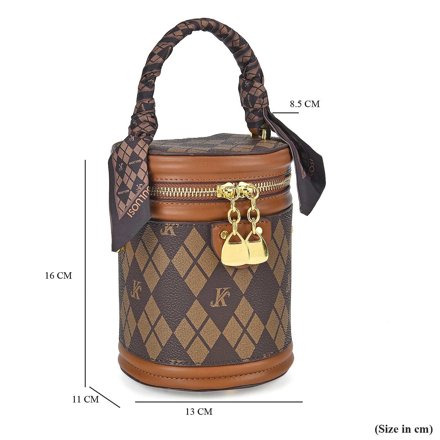 Designer Inspired Crossbody Scarf Bucket Bag with Detachable Shoulder Strap- Brown