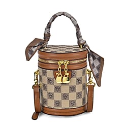 Designer Inspired Crossbody Scarf Bucket Bag with Detachable Shoulder Strap - Black