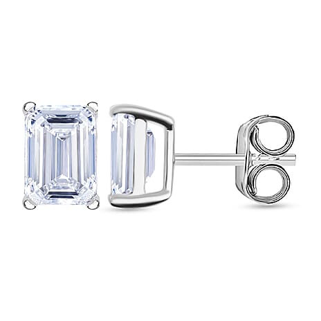 Luxuriant Diamond - 14K White Gold SGL Certified Lab Grown Emerald Cut Diamond (VS-E-F) Stud Earrings 2.00 Ct.