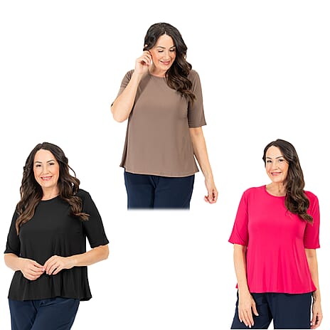 Set of 3 Nicole 3-4 Sleeve Top (Size M) - Black, Camel - Magenta
