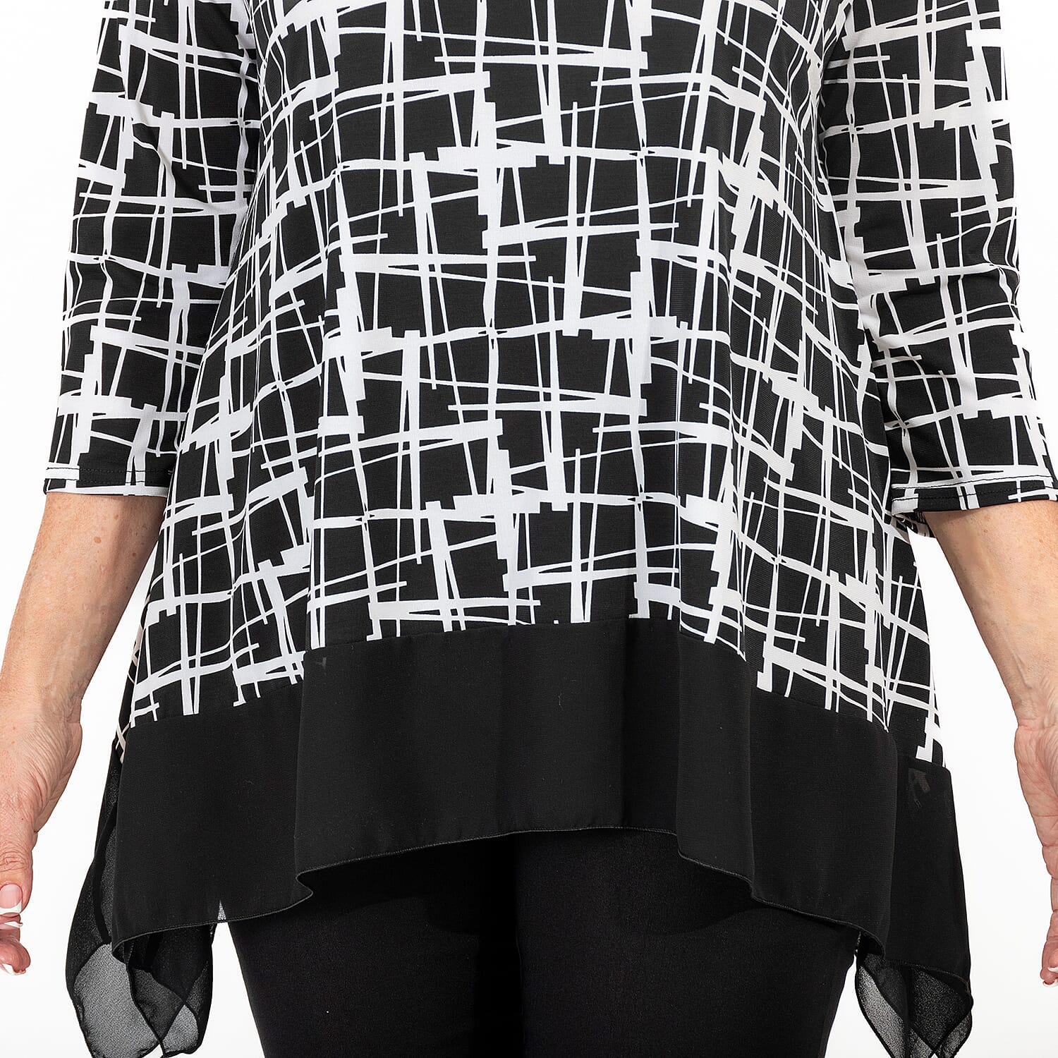 Brand New Launch - NICOLE Chiffon Hem Print Tunic (Size XL) - Black