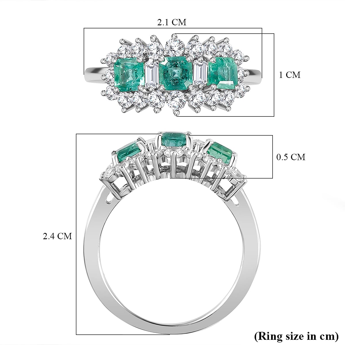 Gemfields Emerald and Natural Zircon Ring in Platinum Overlay Sterling Silver 2.00 Ct. Gemfields Emerald and Natural Zircon Ring in Platinum Overlay Sterling Silver 2.00 Ct.