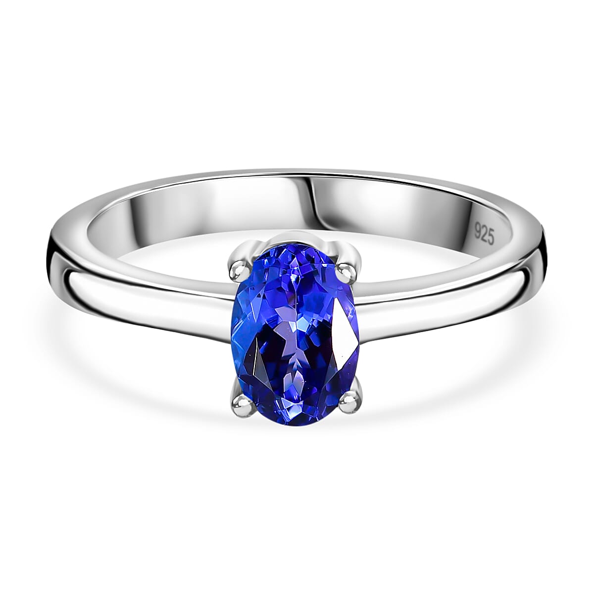 AAA Tanzanite Solitaire Ring in Platinum Overlay Sterling Silver