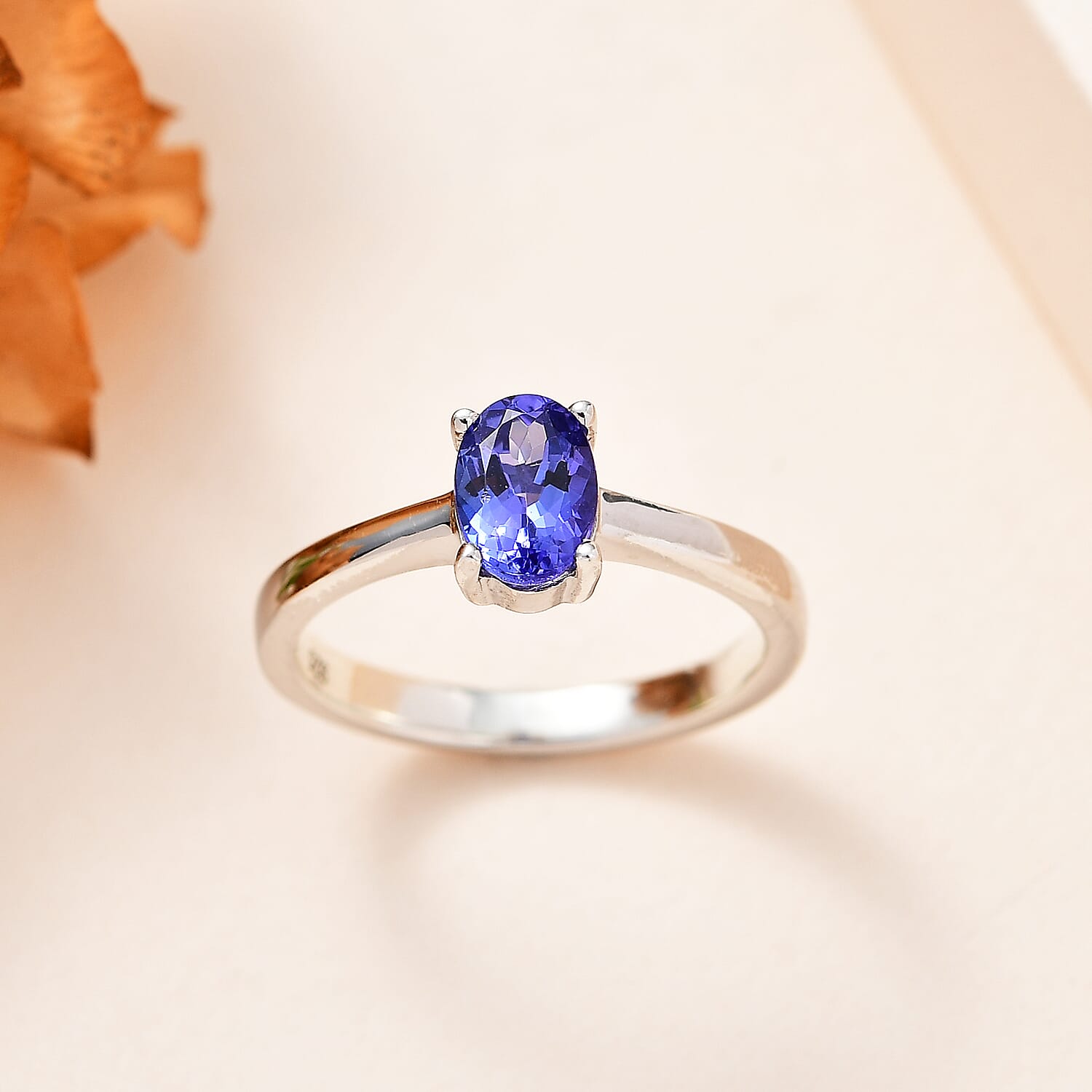 AAA Tanzanite Solitaire Ring in Platinum Overlay Sterling Silver