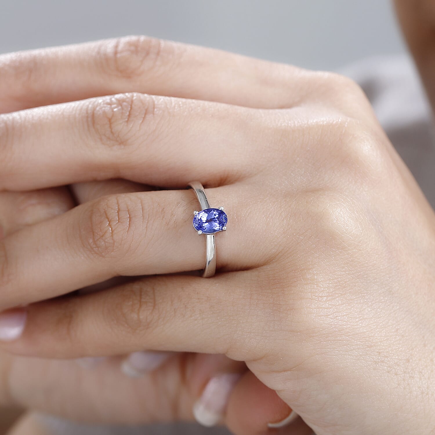AAA Tanzanite Solitaire Ring in Platinum Overlay Sterling Silver