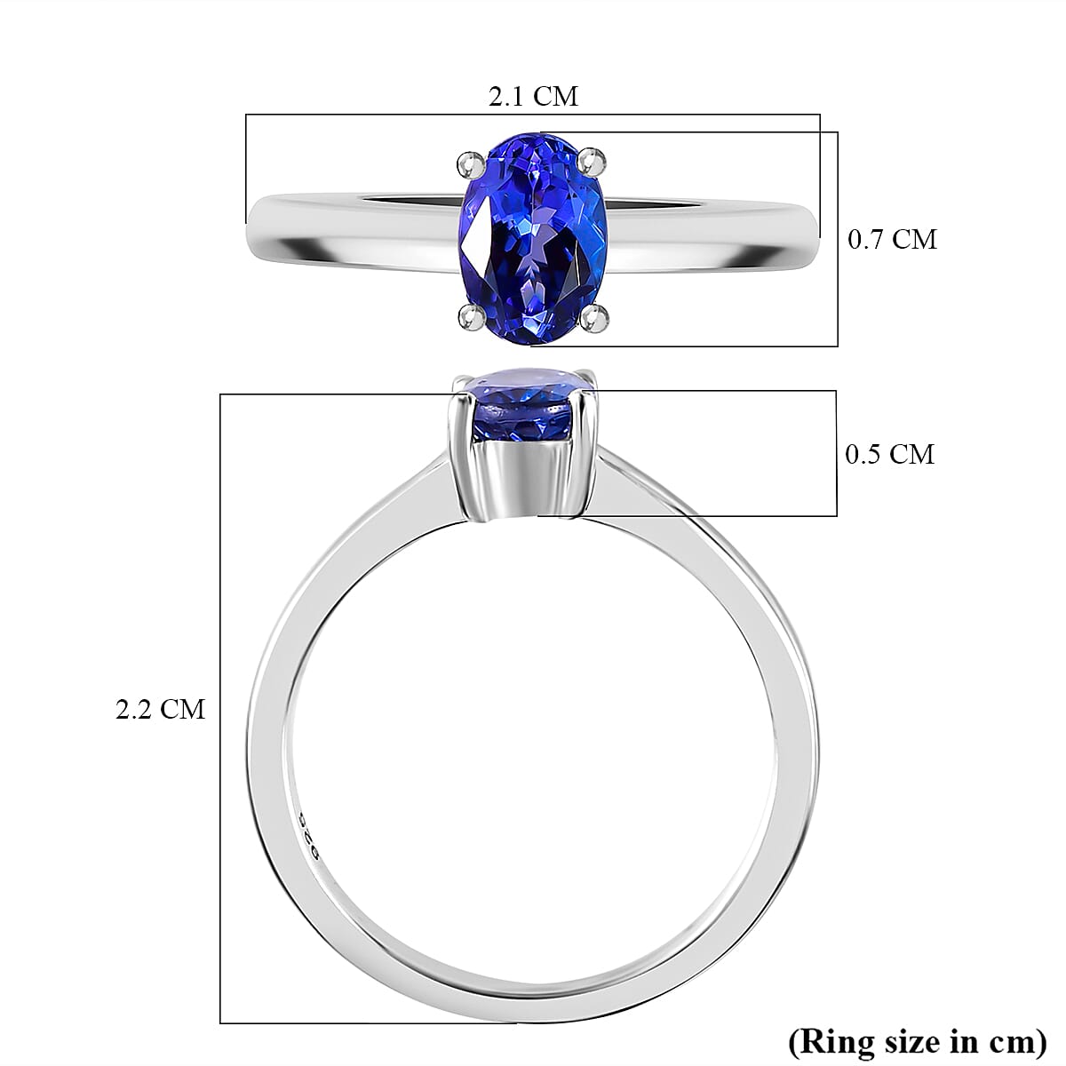 AAA Tanzanite Solitaire Ring in Platinum Overlay Sterling Silver