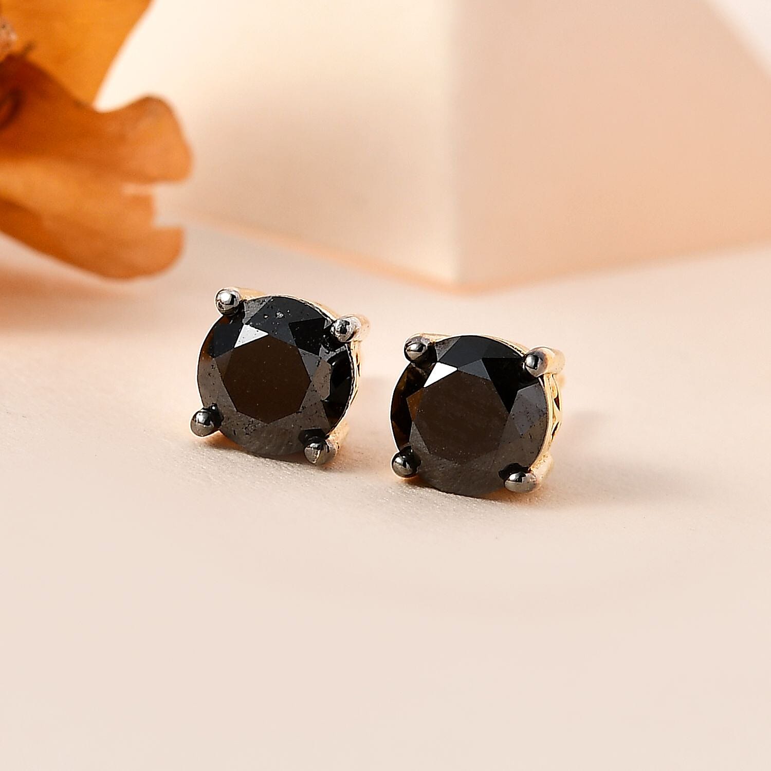 New York Close Out- Black Diamond Solitaire Earing 18K YG Vermeil  Sterling Silver 2.00 Ct
