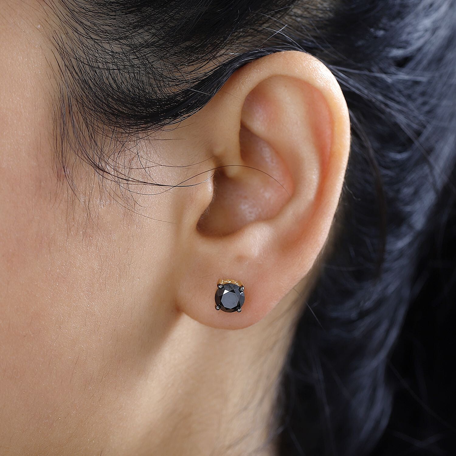 New York Close Out- Black Diamond Solitaire Earing 18K YG Vermeil  Sterling Silver 2.00 Ct